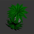 Cartoon Scene Featuring Two Palm Trees with Green Leaves Brown Trunks and Gray Stones